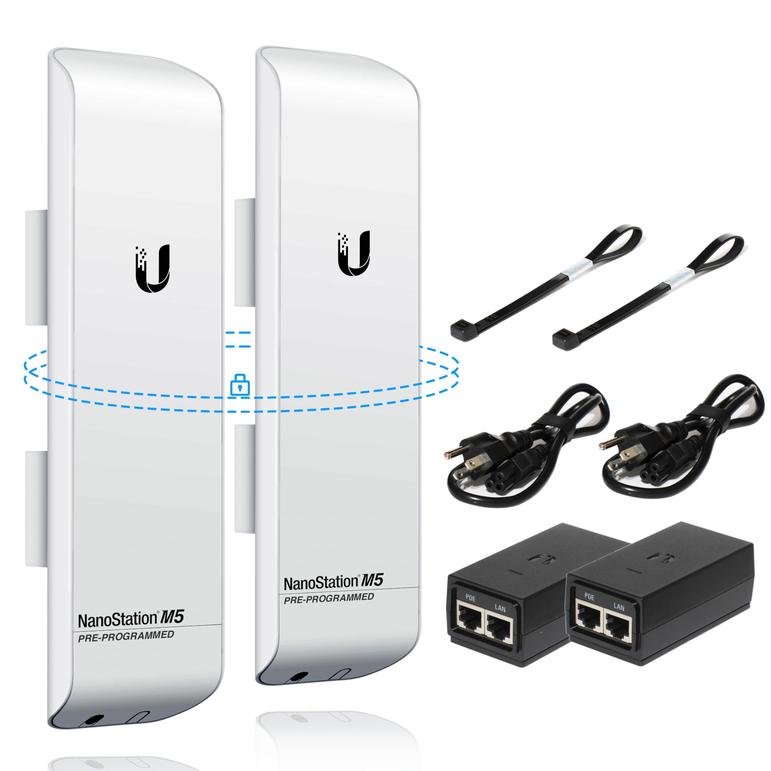 Wireless Bridge Ubiquiti NanoStation M5 PRE-CONFIGURED Bundle of 2 Ubiquiti airMAX NSM5-US